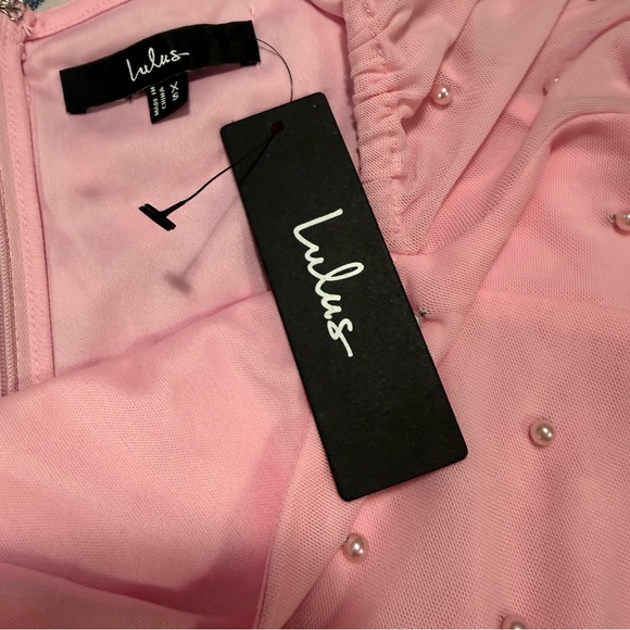 Lulus pink mini dress pearl studded square neck XS new with tag - Picture 6 of 12